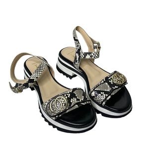 Luca Grossi Multicolor Snake Print Leather Platform Sandals 37.5 US 7.5 new